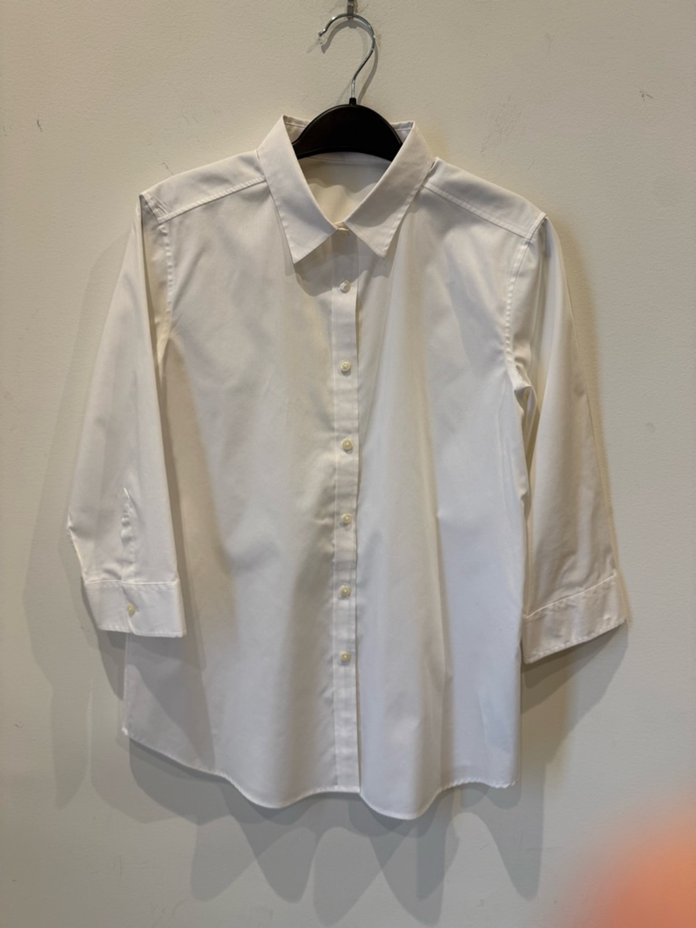 Women's 3/4 Sleeve White Button-Front Shirt